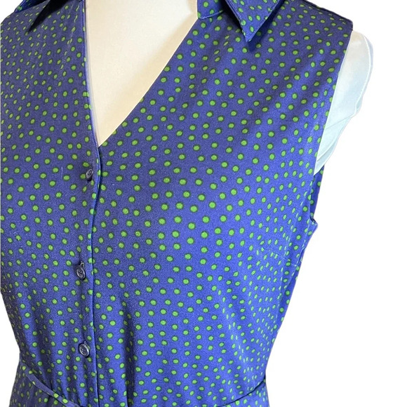 Nicole Miller Navy Dress with Green Polka Dots - Picture 4 of 10